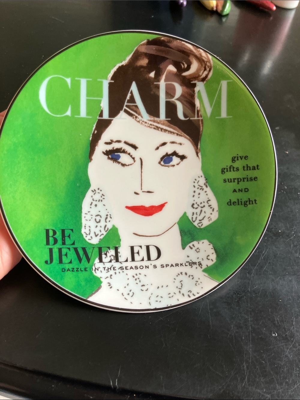 kate spade Green and White 'Charm Be Jeweled' Decorative Tin